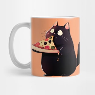 Black fat cat eats pizza Mug